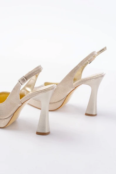 B-2101 Gold Günlük Arkası Açık Yılan Desenli Topuklu Bayan Ayakkabı - 5