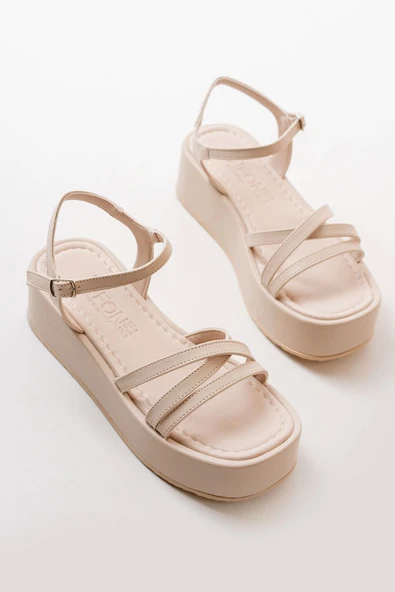 861-1016 Bej Dolgu Kadın Sandalet - 2