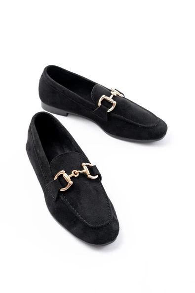 303 Siyah Süet Toka Aksesuarlı Günlük Kadın Babet - 3