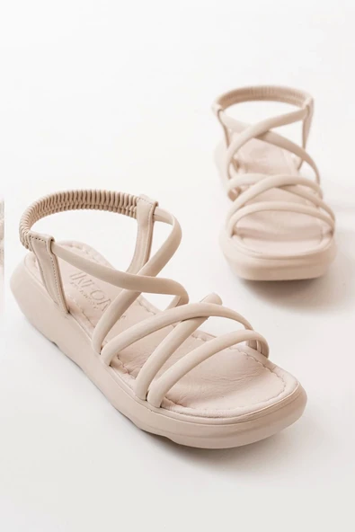 841-841 Bej Lastikli Kadın Günlük Sandalet - 5