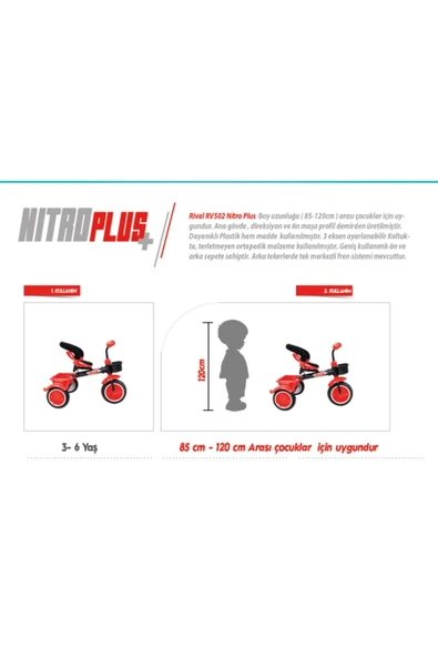 Rival  Rv502 Nitro PLUS 3 Tekerli Çocuk Bisikleti Eva Dolgu, Patlamaz Ses yapmaz Çocuk Bisikleti - 2