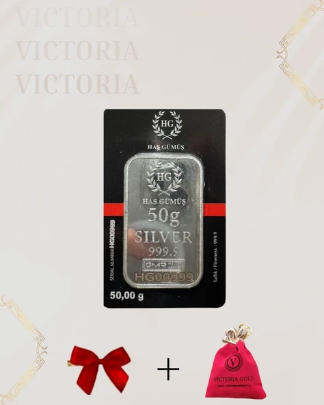VICTORIA GOLD Sertifikalı 50 gr Külçe Gümüş 999,9 Ayar