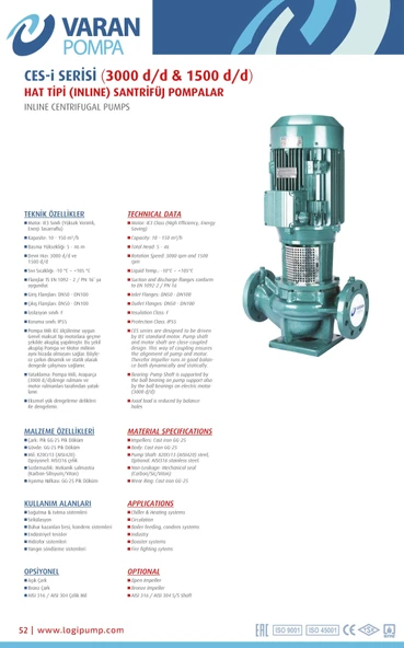 Varan CES-I 40-13-02202 İn-line Döküm Santrifüj Pompa 3 HP / 2.2 kW, Trifaze 380 V, 27 Mss, 25 m3/h - 5