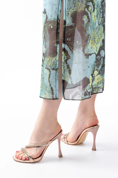 Kadın Rose Taşlı Platformlu Topuklu Terlik