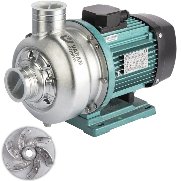Varan DWK 037T Açık Çarklı Paslanmaz Santrifüj Pompa 0.5 HP / 0.37 kW, Trifaze 380 V, 11 Mss (316)