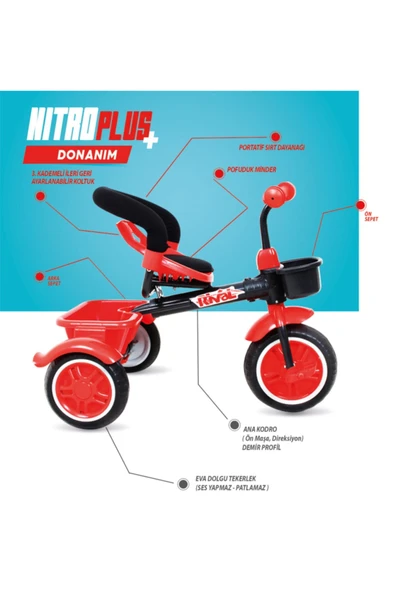 Rival  Rv502 Nitro PLUS 3 Tekerli Çocuk Bisikleti Eva Dolgu, Patlamaz Ses yapmaz Çocuk Bisikleti - 3