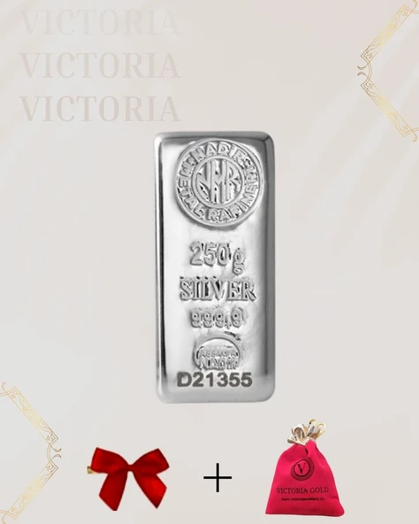 VICTORIA GOLD Uluslararası Sertifikalı 250 gr Külçe Gümüş 999,9 Ayar Tütsülük