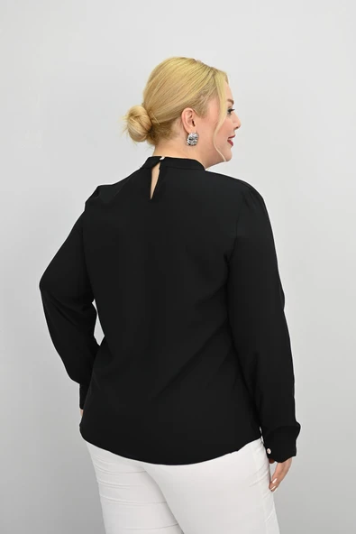 Kadın Büyük Beden Hakim Yaka Taş Broş Detaylı Bluz 0034-25 - 7