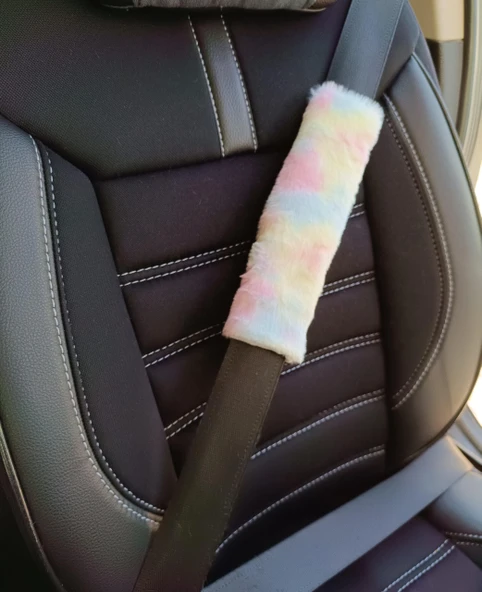 Peluş Seyahat Emniyet Kemer Pedi Kılıfı 2'li Gökkuşağı - 2