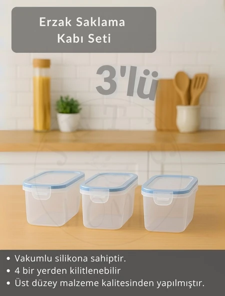 3'lü Set Erzak Kabı Vakumlu Hava Almaz BPA FREE Kilitlenebilir Bakliyat Kabı 1,25 L - 2