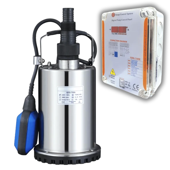 Varan QDS 750A Paslanmaz KORUMA PANOLU Temiz Su Dalgıç Pompa 1 HP/ 0.75 kW, Monofaze 220 V, 9 Mss