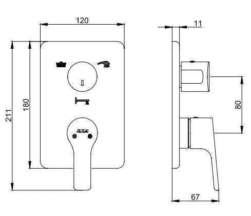 Eca Luna Ankastre Duş Seti - 3 yollu / 7 parça set - ECA.ANKSET.BD312 - 3