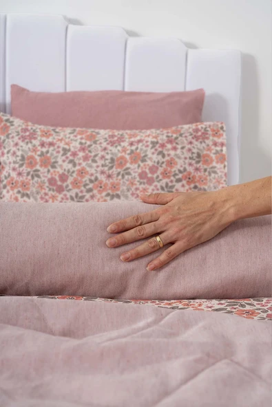 Rivaİstanbul Pembe Bahar Çift Kişilik Nevresimli Pike Takımı - 7 Parça Çeyiz Seti - Resim 5