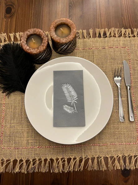 Gümüş Yaldızlı Gri Palmiye Peçete 16 Adet ürün görseli 1