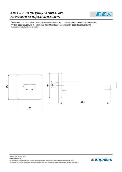 Eca Luna Ankastre Duş Seti - 3 yollu / 7 parça set - ECA.ANKSET.BD312 - 11