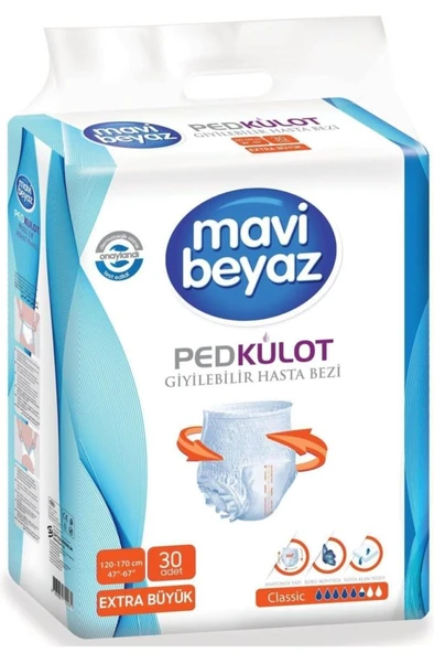 Mavi Beyaz Ped Külot Hasta Bezi XL 30 Adet x 3 Adet