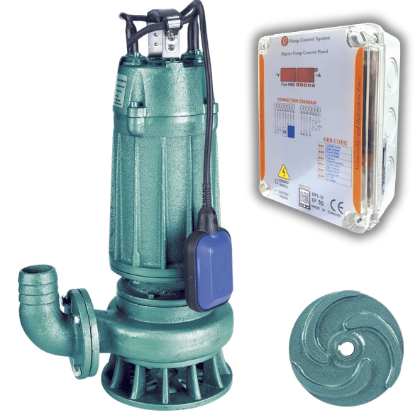 Varan WQD 7-15-1.1F Açık Çarklı KORUMA PANOLU Foseptik Dalgıç Pompa 1.5 HP / 1.1 kW, Monofaze 220 V - 1
