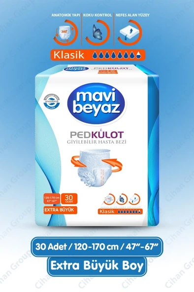 Mavi Beyaz Ped Külot Hasta Bezi XL 30 Adet
