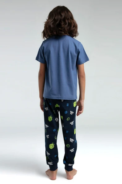 Roly Poly 3530 Garson Erkek Çocuk Bisiklet Yaka Kısa Kollu Pijama Takım - 14