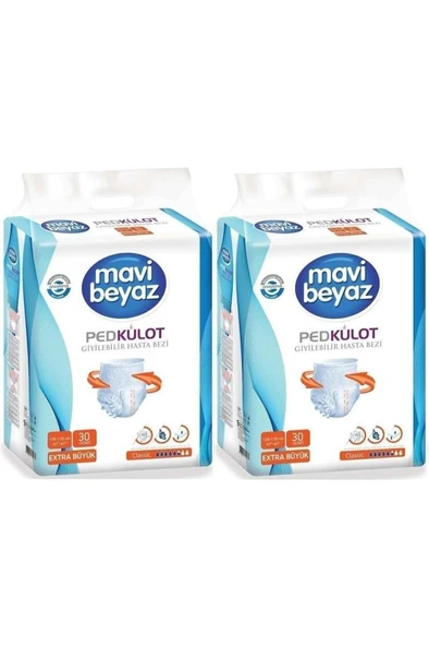 Mavi Beyaz Ped Külot Hasta Bezi XL 30 Adet x 2 Adet