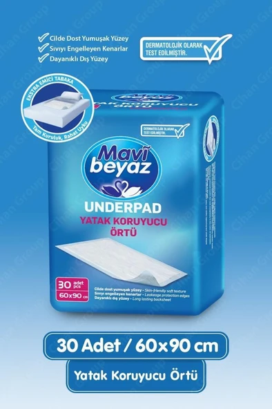 Mavi Beyaz Yatak Koruyucu Örtü 60x90 cm 30 Adet