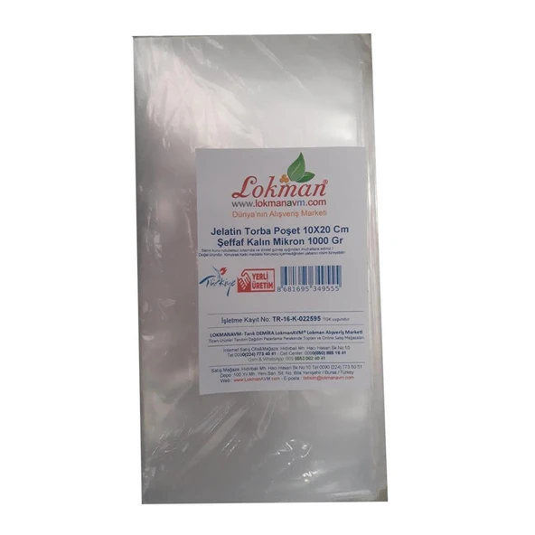 Jelatin Torba Poşet 10X20 Cm Şeffaf Kalın Mikron 1000 Gr 1 KG