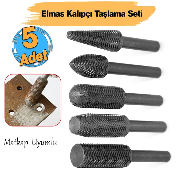 Freze Uç Törpü 5 Parça Uç Kalıpçı Taşlama Seti Metal Demir Oyma Zımparalama Ucu Matkap Uyumlu
