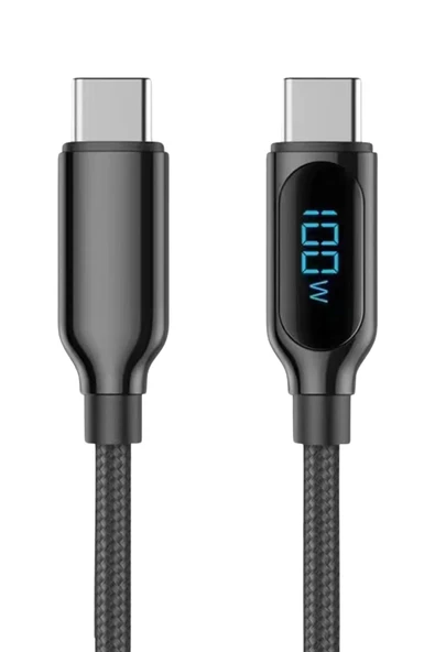 Hepu HPCCL120 Dijital Ekranlı 1.2 Metre 100W Type-C to Type-C Hızlı Data Sarj Kablosu