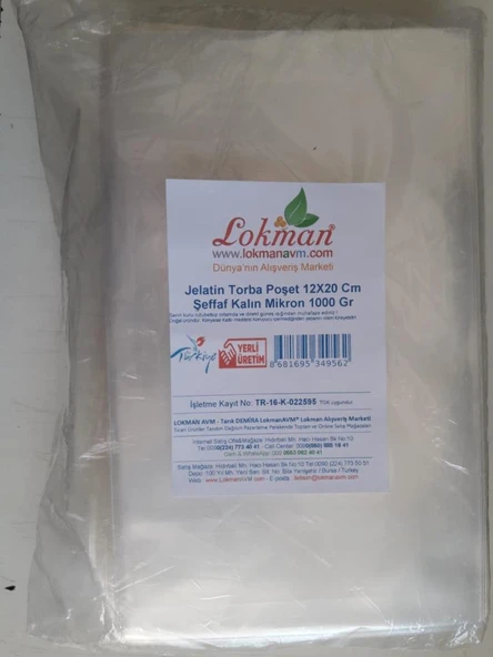 Jelatin Torba Poşet 12X20 Cm Şeffaf Kalın Mikron 1000 Gr 1KG