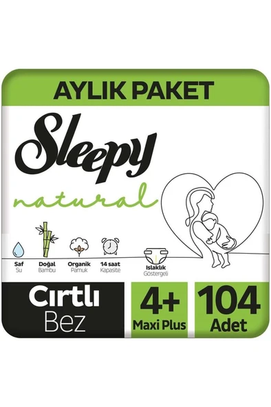 Natural Aylık Paket Bebek Bezi 4+ Numara Maxi Plus 104 Adet