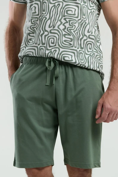 Arnetta 3302 Erkek Bisiklet Yaka Desenli Yarım Kollu Şortlu Pijama Takım - 9