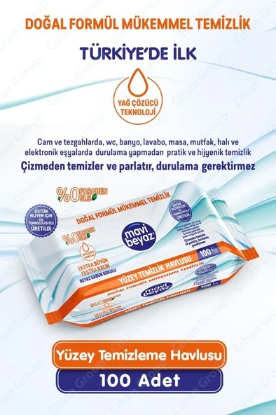 Mavi Beyaz Yüzey Temizlik Havlusu 100lü