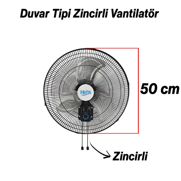Sanayi Tipi Duvar Vantilatörü Endüstriyel Sessiz Duvara Monte Zincirli Fan 50 cm 130W - 3