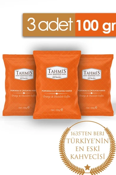 Tahmis Portakal Çikolata Aromalı Türk Kahvesi 100 Gr 3'lü Paket