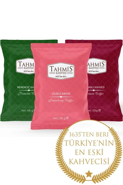 Tahmis 3'lü 100 Gr Menengiç Osmanlı Dağ Çilekli Aromalı Türk Kahvesi Seti
