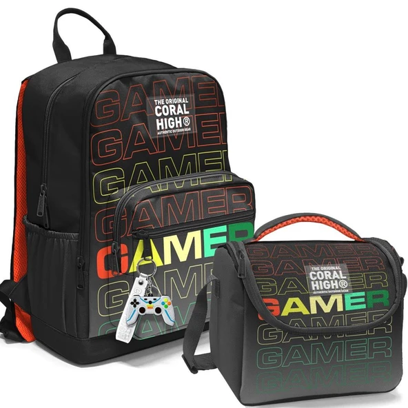Coral High 2li Set Gamer Desenli Okul Çantası Beslenme 23640