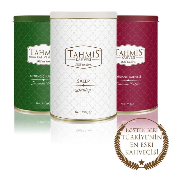 Tahmis 3'lü Kahve ve Salep Seti 250 G (Salep- Sütlü Toz Menengiç - Osmanlı Dibek Kahvesi)