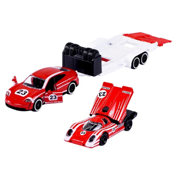 Majorette Porsche Motorsport Race Trailer Porsche Taycan Turbo S + 917