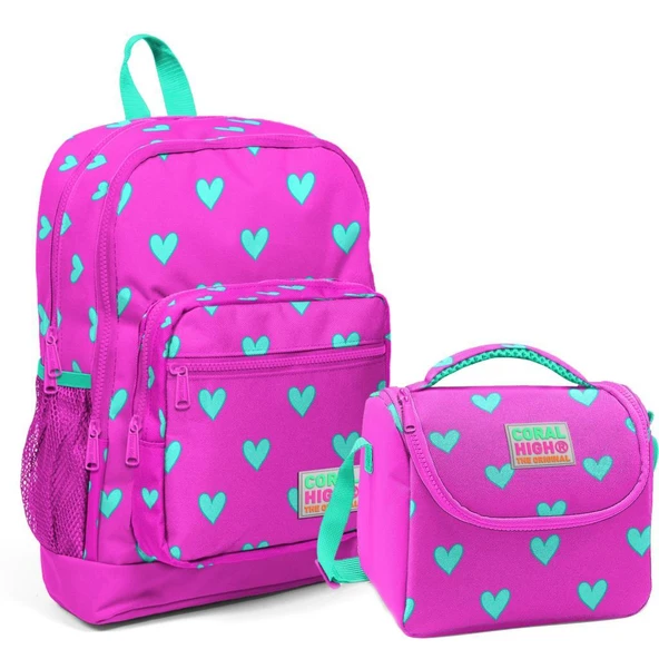 Coral High 2li Set Kalp Desenli Okul Çantası Beslenme 23113