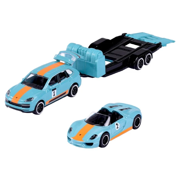 Majorette Porsche Motorsport Race Trailer Porsche Cayenne Turbo S + 918 Spyder