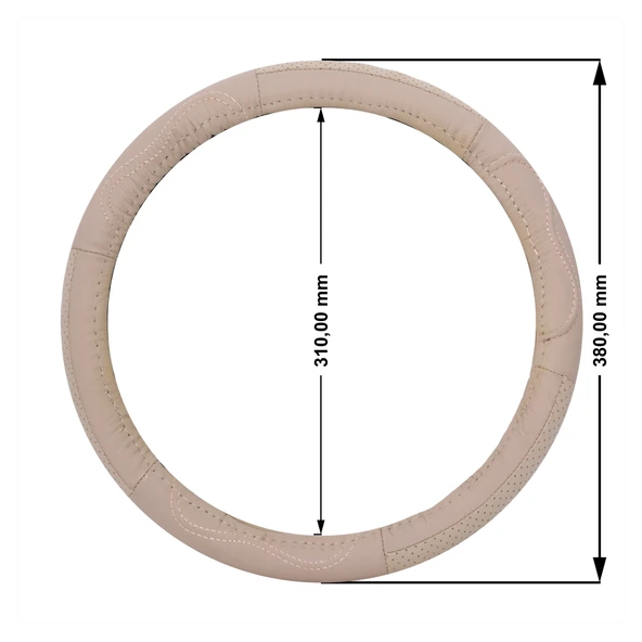 Oto Geçme Direksiyon Kılıfı Desenli Bej Renk Suni Deri NR1406 - 2