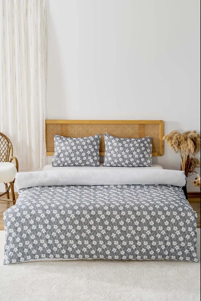 Rivaİstanbul Henna Gri Çift Kişilik Nevresim Takımı Pamuklu - Resim 3