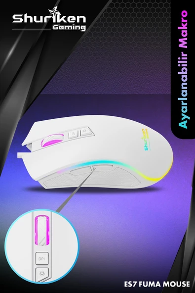 Shuriken ES7 FUMA RGB Gaming Makrolu Oyuncu Mouse - 4800DPI - 5