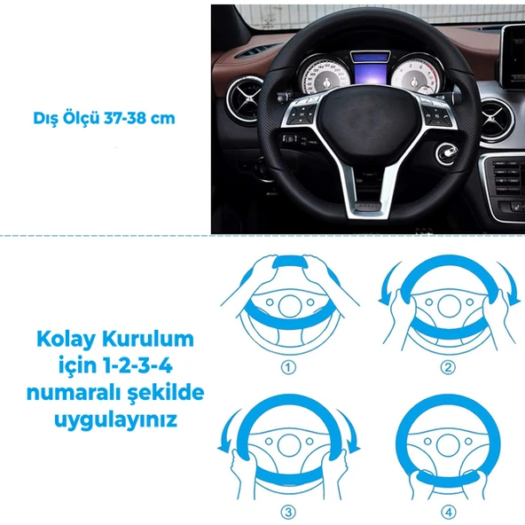 Oto Geçme Direksiyon Kılıfı Desenli Bej Renk Suni Deri NR1406 - 5