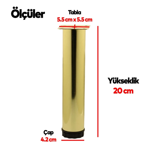 Mobilya Kanepe Sehpa TV Ünitesi Koltuk Ayağı Ayarlanabilir 20 cm Gold Altın Metal Baza Ayak 4 Adet - 2