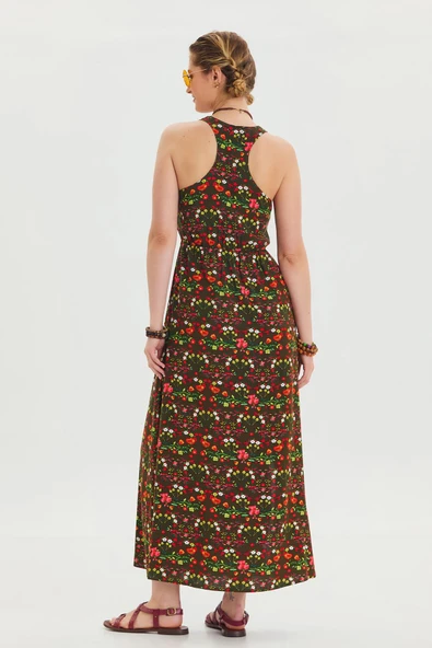 V Yaka Yırtmaçlı Günlük Elbise - Resim 5