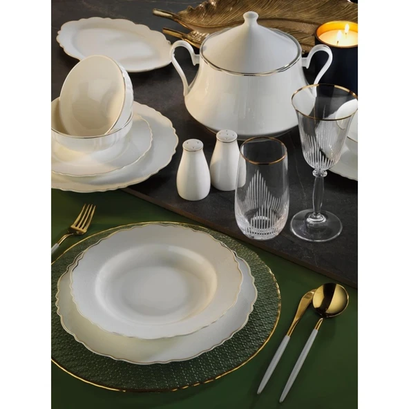 Aryıldız AR34019 Bone Porselen Wave 60 Parça Yemek Takımı Gold - 2