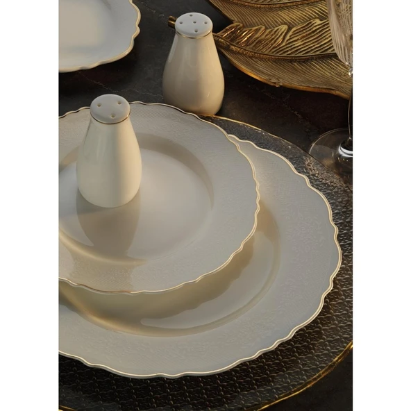 Aryıldız AR34019 Bone Porselen Wave 60 Parça Yemek Takımı Gold