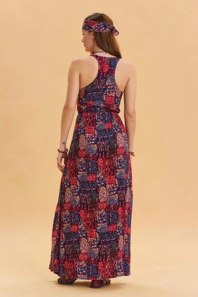 V Yaka Yırtmaçlı Günlük Elbise - Resim 5