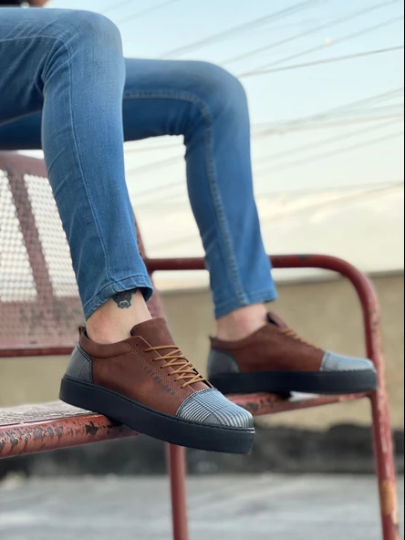 ET0104 Bağcıklı Taba Ekose Süet Siyah Taban Spor Klasik Erkek Ayakkabı ürün görseli